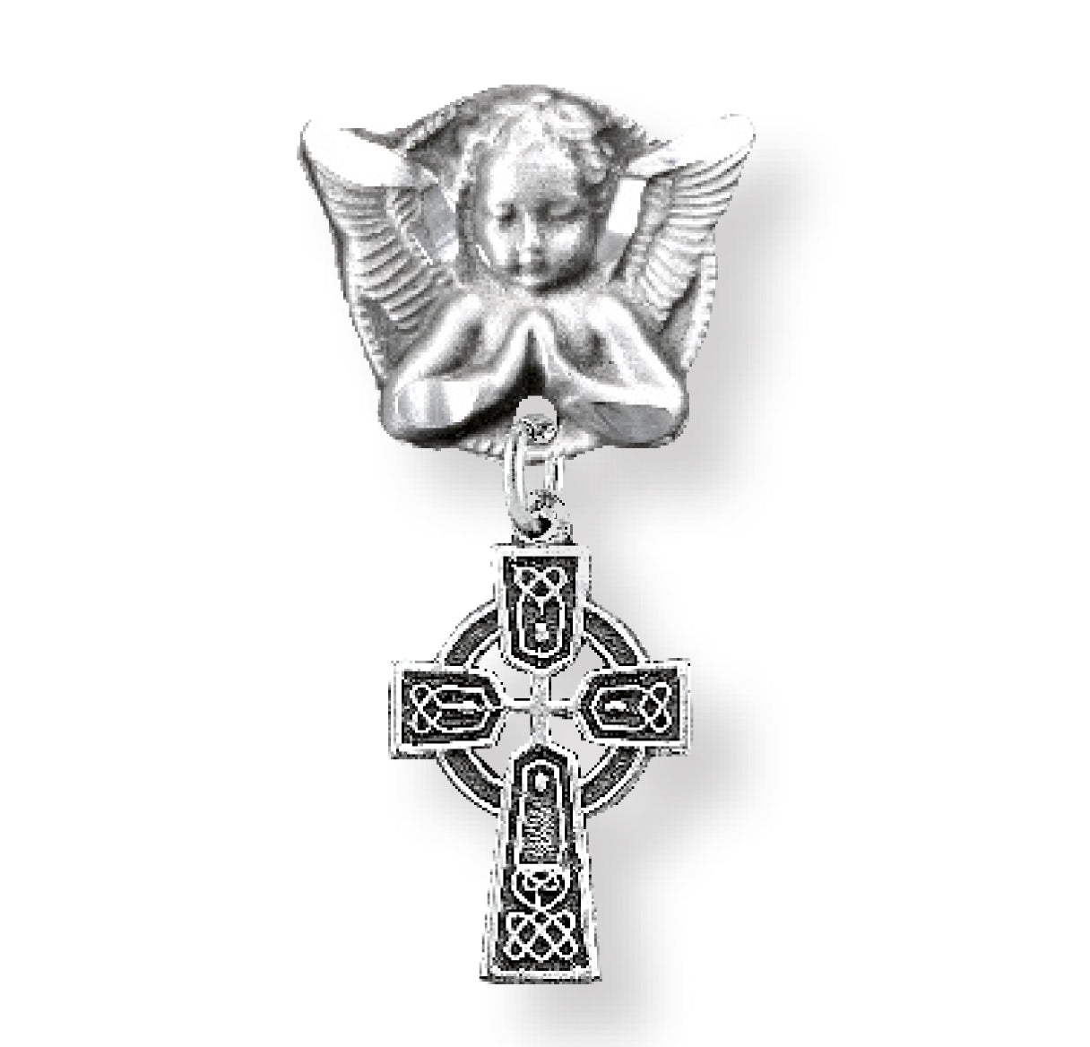 Sterling Silver Irish Baby Irish Celtic cross Pendant on a Angel Pin | .925 Silver