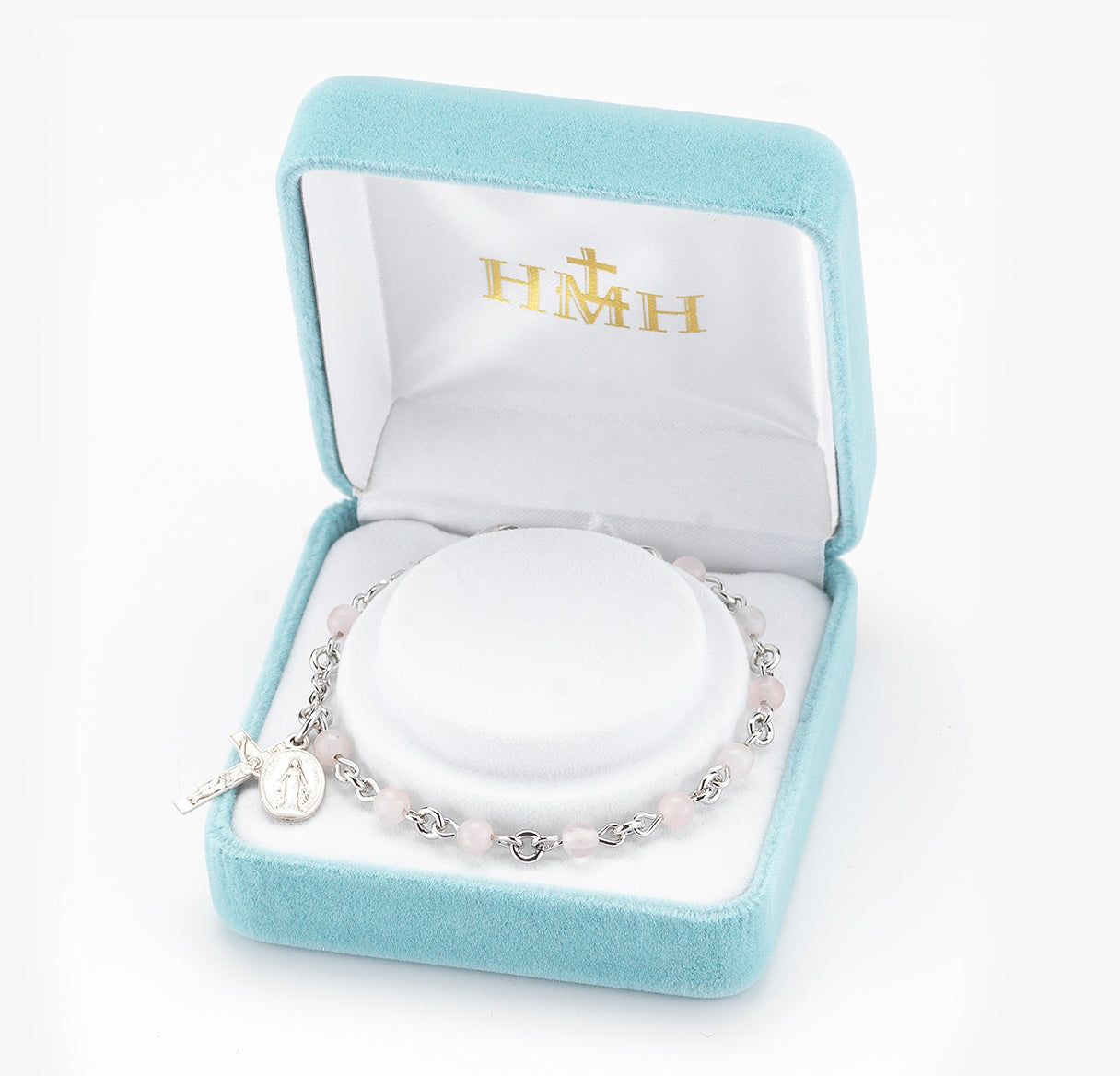 Genuine Round Rose Quartz Sterling Silver Rosary Bracelet | .925 Silver