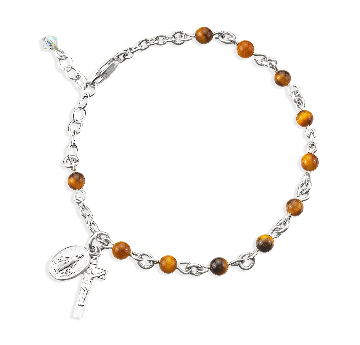 Genuine Round Tiger Eye Sterling Silver Rosary Bracelet | .925 Silver