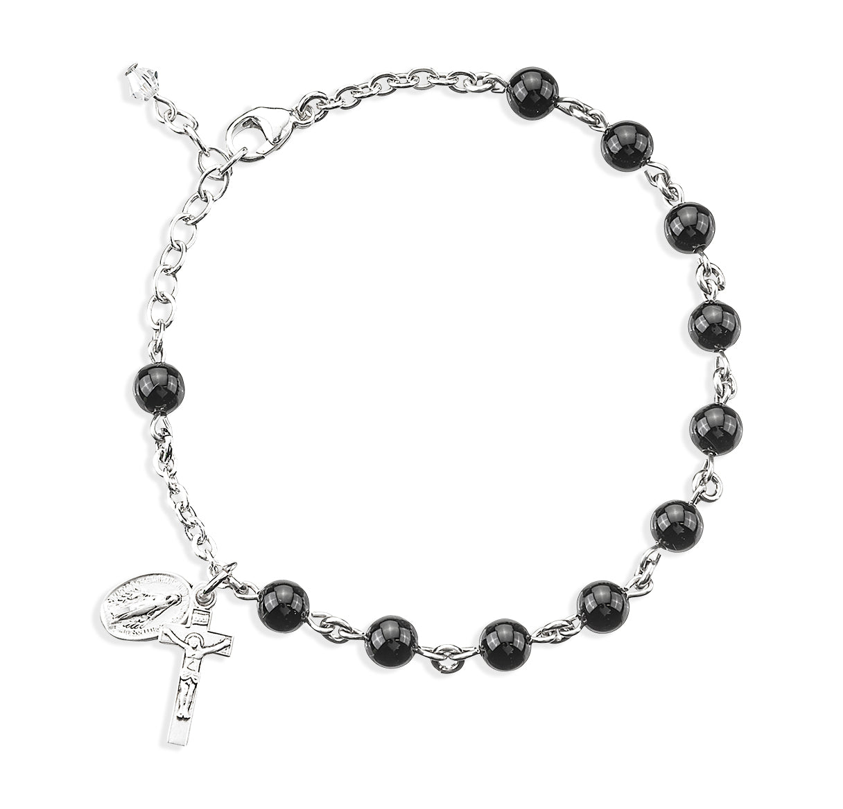 Genuine Onyx Round Sterling Silver Rosary Bracelet | .925 Silver