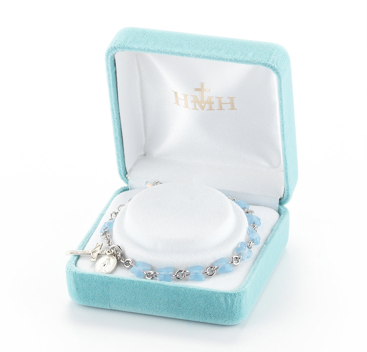 Sterling Silver Rosary Bracelet Created with 6mm Blue Opal Finest Austrian Crystal Butterfly Beads by HMH | .925 Silver
