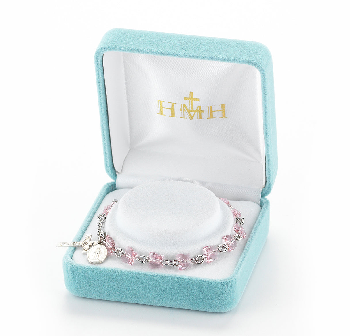 Sterling Silver Rosary Bracelet Created with 6mm Light Rose Finest Austrian Crystal Butterfly Beads by HMH | .925 Silver