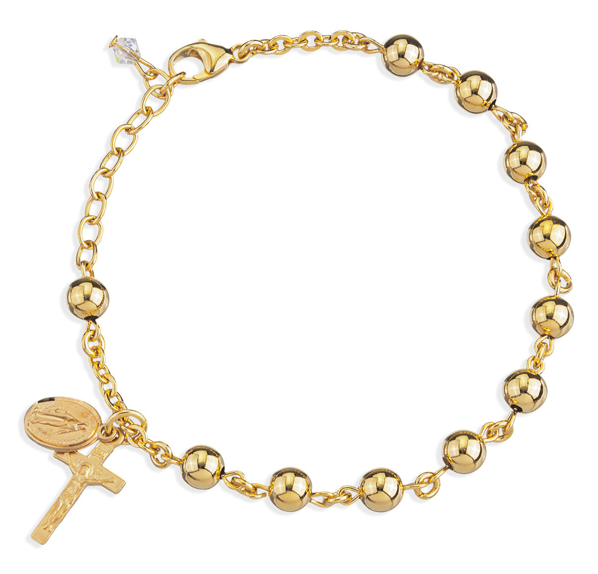 High Polished Round Gold Over Sterling Silver Rosary Bracelet | 16kt Gold Plated .925 Silver