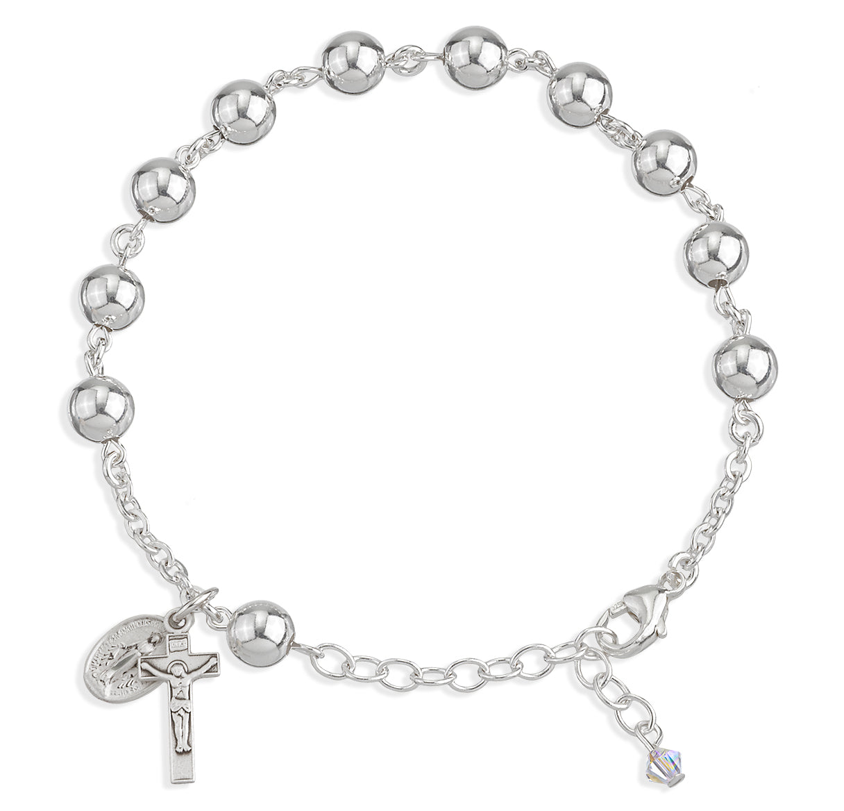 High Polished Round Sterling Silver Rosary Bracelet | .925 Silver