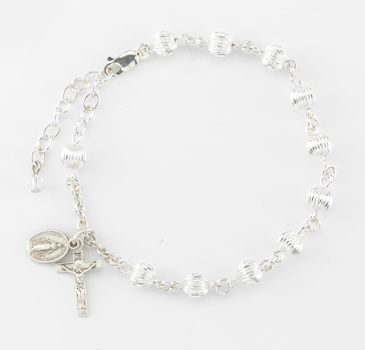 Corrugated Embossed Round Sterling Silver Rosary Bracelet | .925 Silver