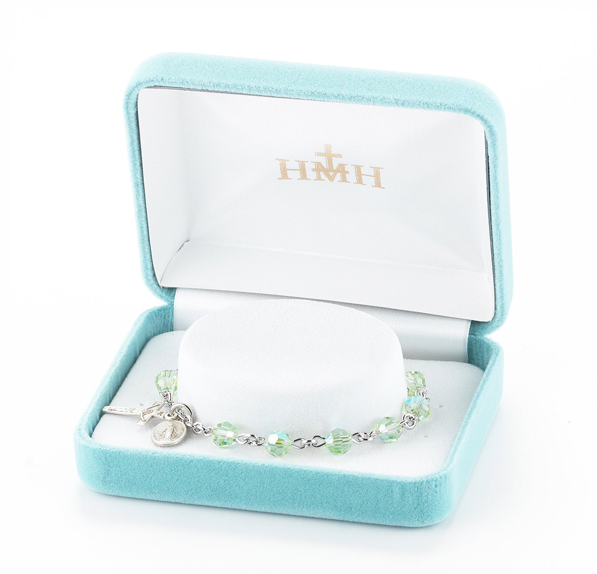 Sterling Silver Rosary Bracelet Created with 6mm Chrysolite Finest Austrian Crystal Round Beads by HMH | .925 Silver