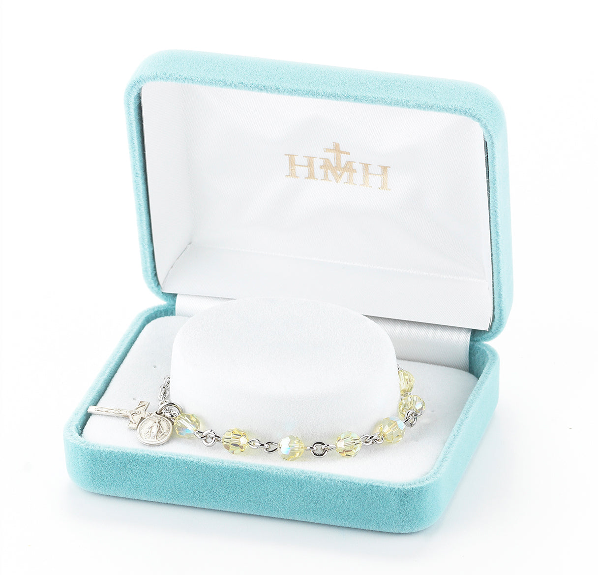 Sterling Silver Rosary Bracelet Created with 6mm Jonquil Finest Austrian Crystal Round Beads by HMH | .925 Silver