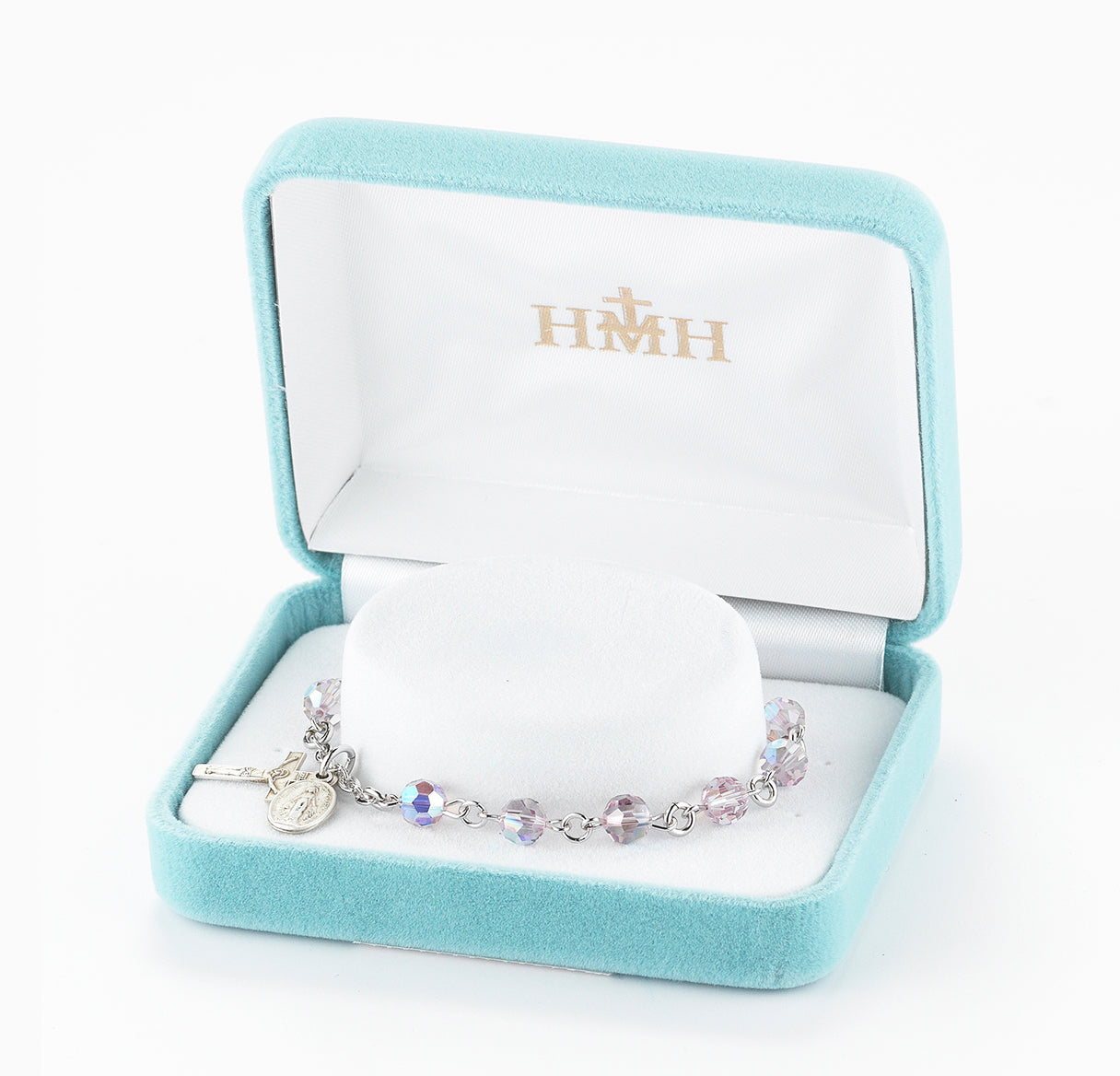 Sterling Silver Rosary Bracelet Created with 6mm Light Amethyst Finest Austrian Crystal Round Beads by HMH | .925 Silver