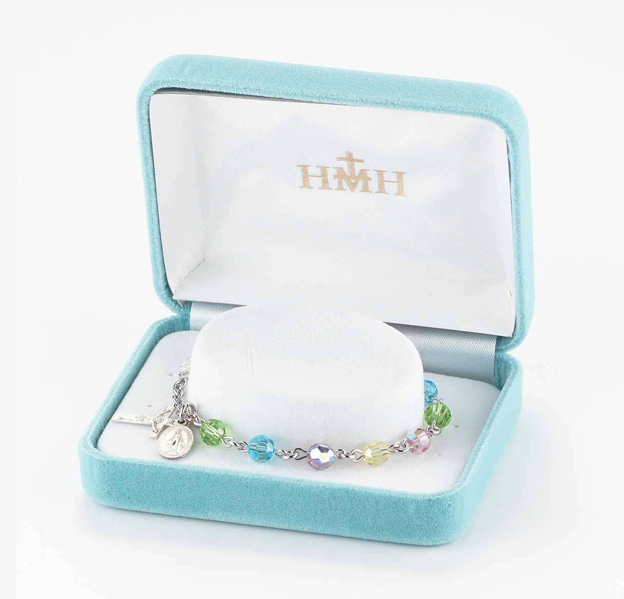 Sterling Silver Rosary Bracelet Created with 6mm Multi-Color Finest Austrian Crystal Round Beads by HMH | .925 Silver
