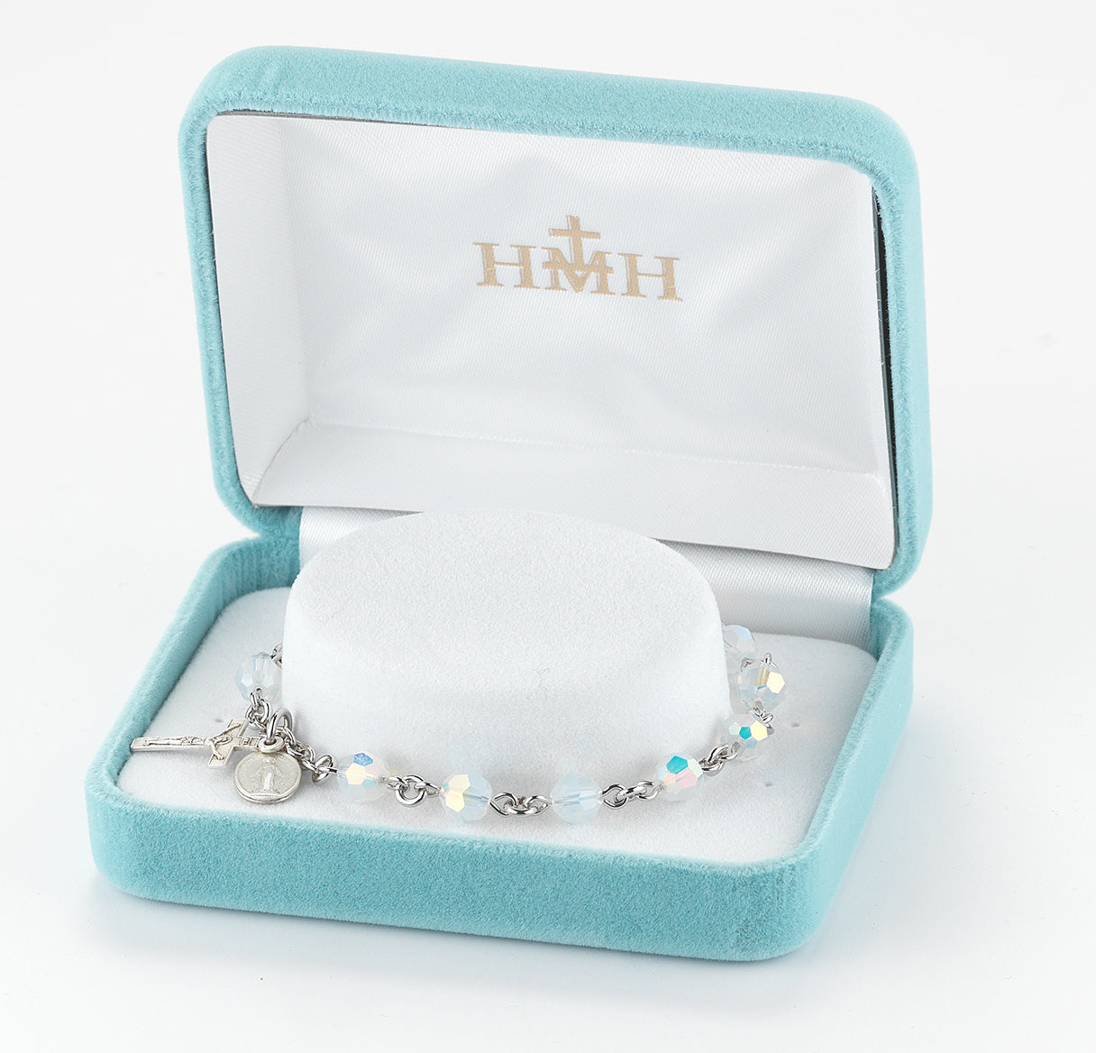 Sterling Silver Rosary Bracelet Created with 6mm Opal Finest Austrian Crystal Round Beads by HMH | .925 Silver