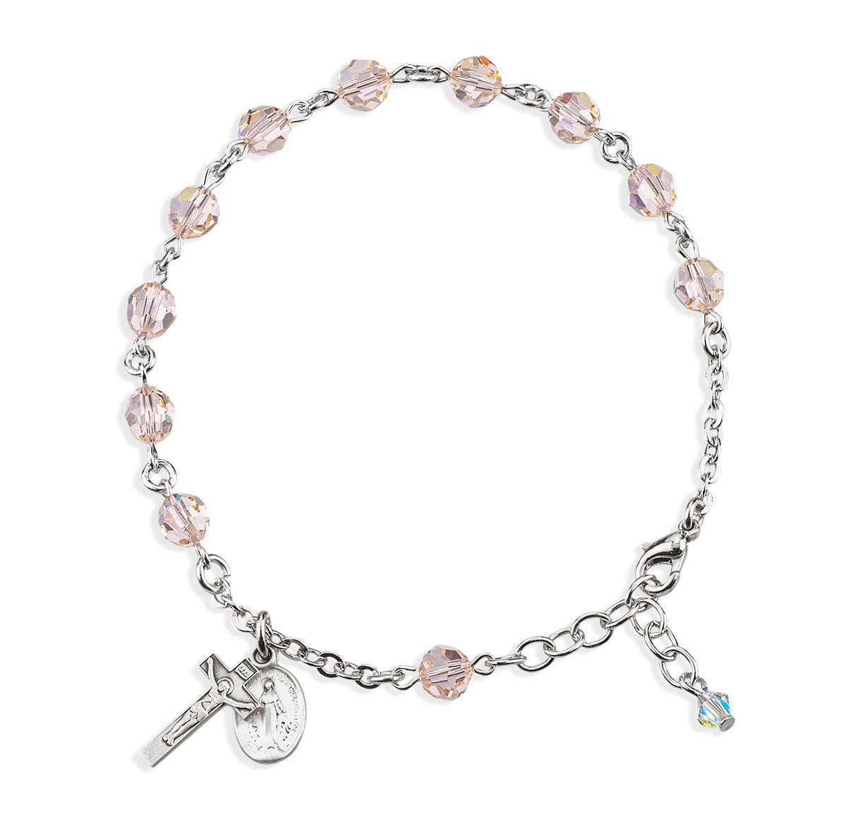 Sterling Silver Rosary Bracelet Created with 6mm Silk Finest Austrian Crystal Round Beads by HMH | .925 Silver