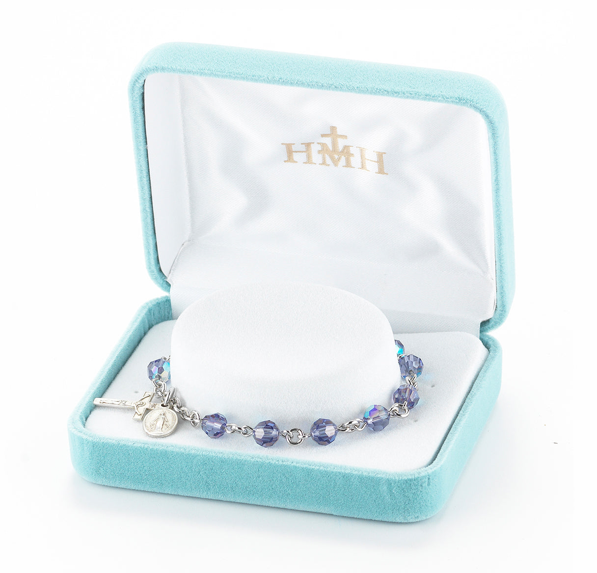Sterling Silver Rosary Bracelet Created with 6mm Tanzanite Finest Austrian Crystal Round Beads by HMH | .925 Silver