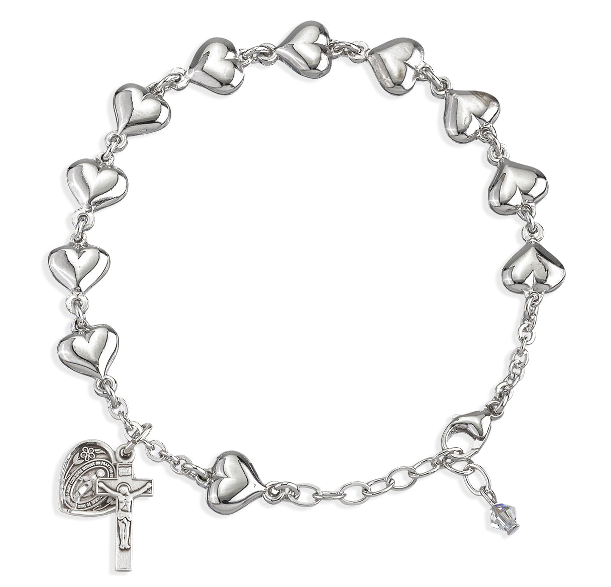 Heart Shape Sterling Silver Rosary Bracelet | .925 Silver