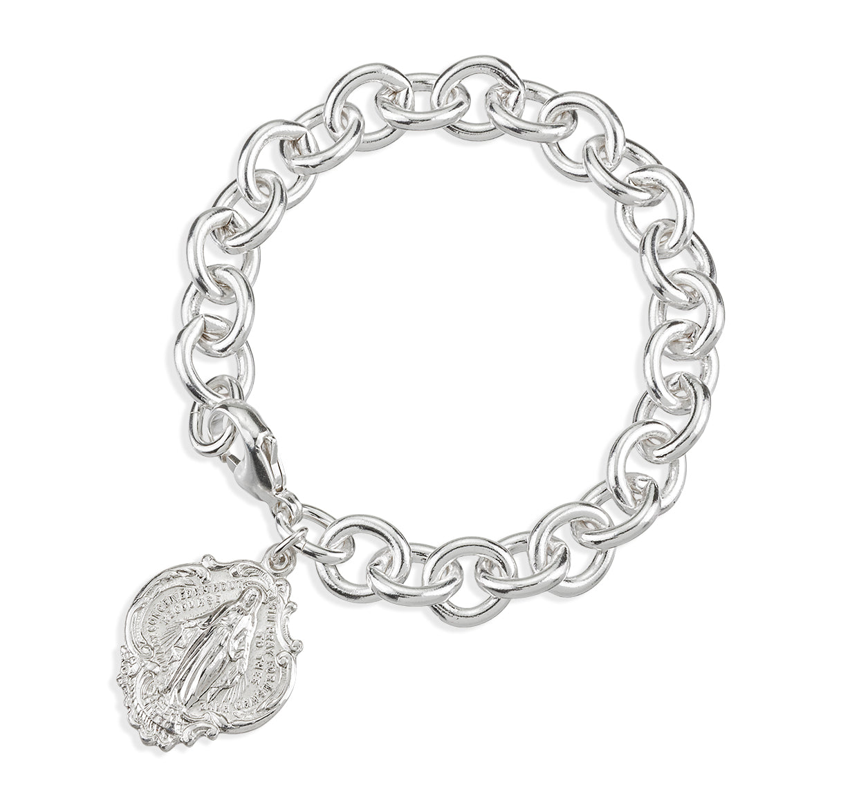 Extra Heavy Solid Sterling Silver Link Style Bracelet with Hail Mary Miraculous Charm Necklace | .925 Silver