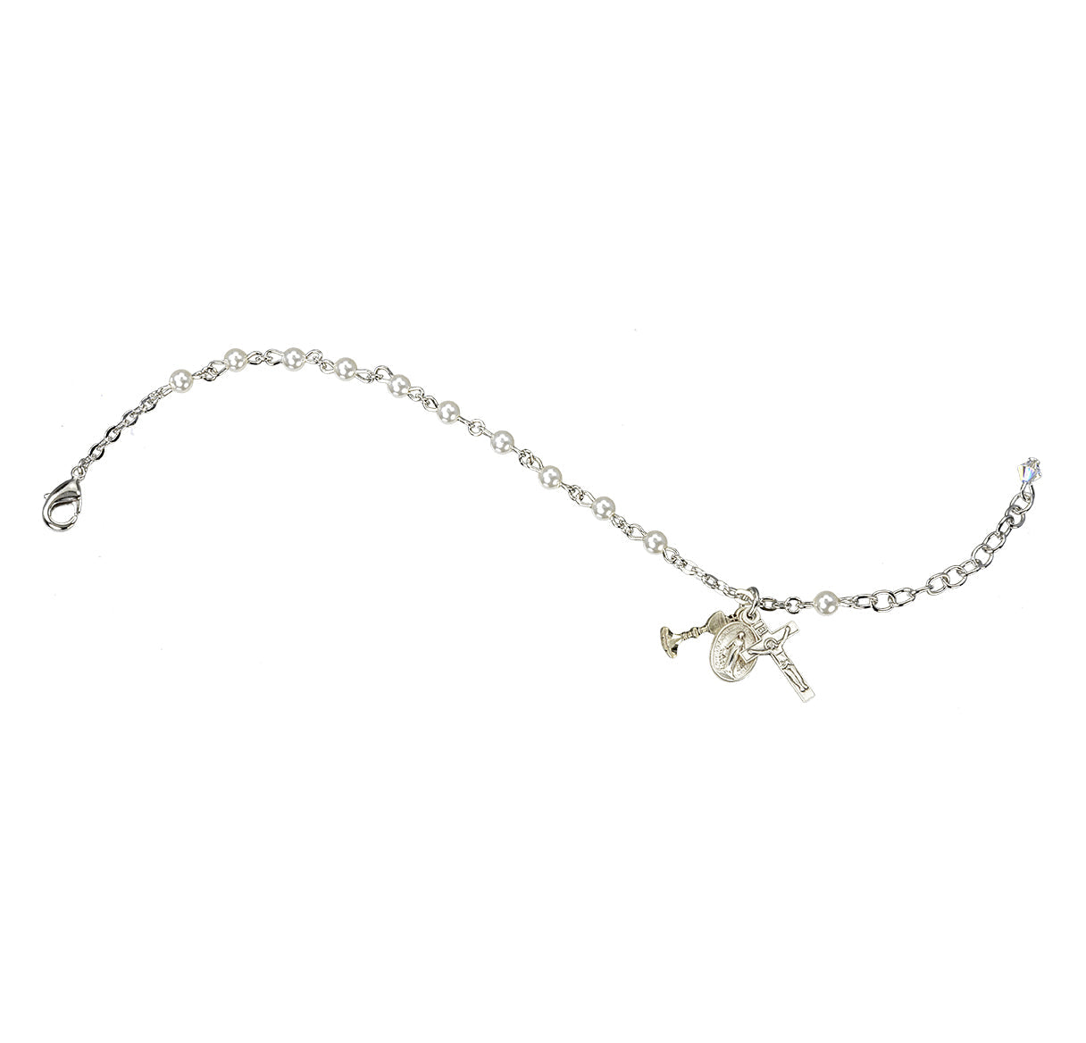 Rosary Bracelet Created with 4mm White Finest Austrian Crystal Pearl Beads by HMH | Catholic Rosary