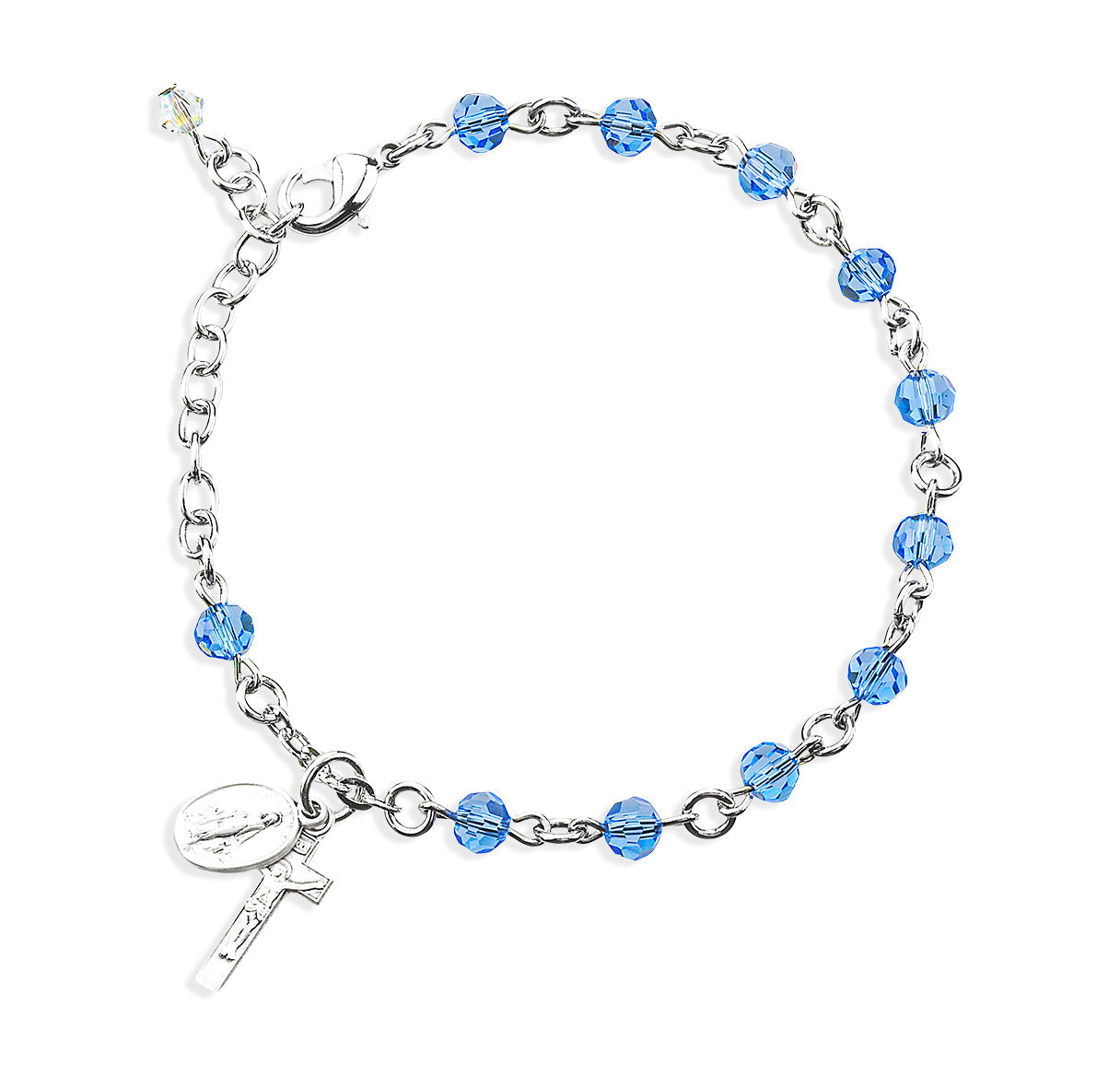 Sapphire Round Faceted Crystal Rosary Bracelet | Catholic Rosary