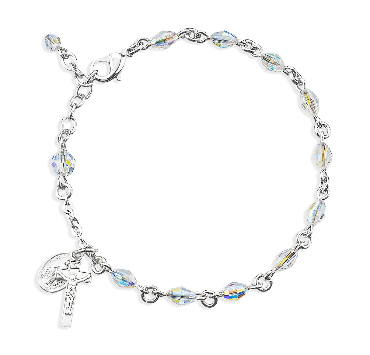 Rosary Bracelet Created with 4mm x 6mm Aurora Borealis Finest Austrian Crystal Helix Beads by HMH | Catholic Rosary