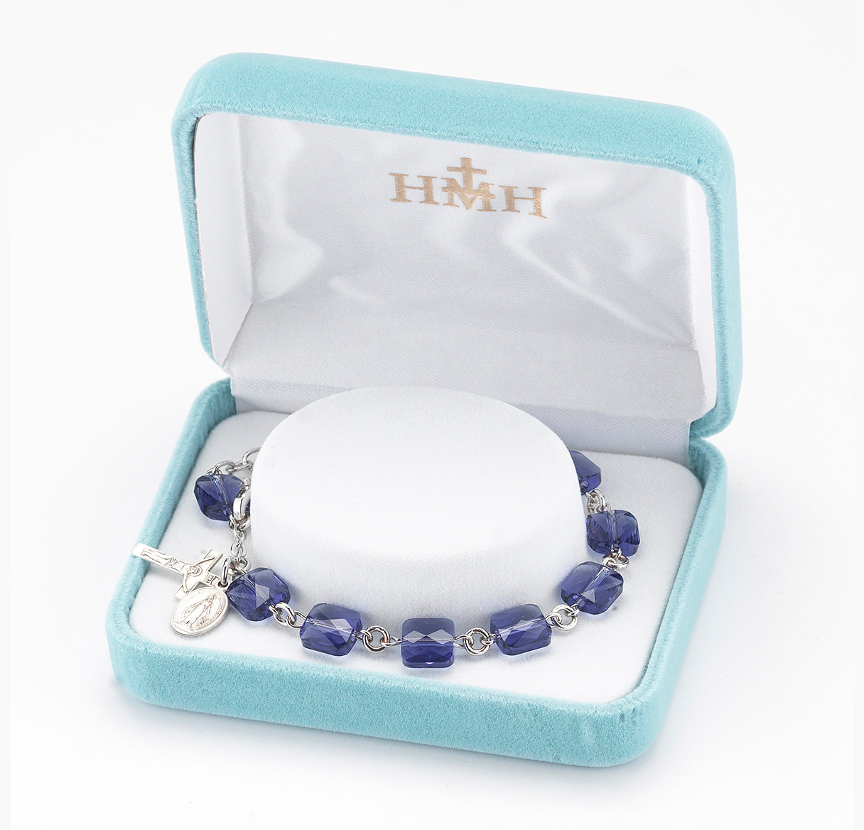 Rosary Bracelet Created with 8mm Tanzanite Finest Austrian Crystal Multi-Facted Square Beads by HMH | Catholic Rosary