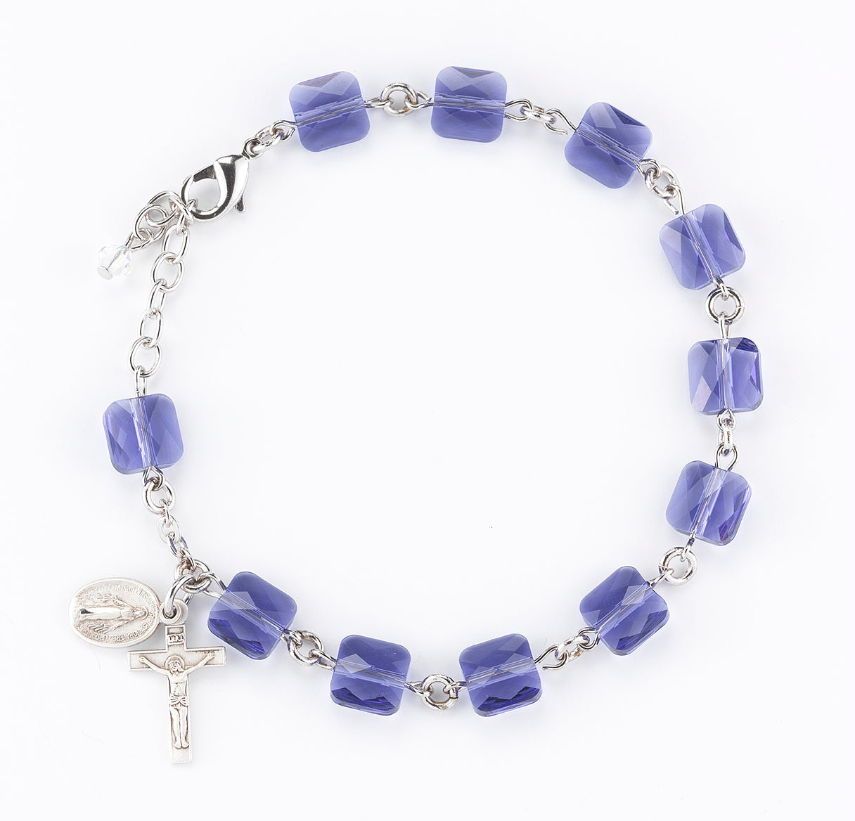 Rosary Bracelet Created with 8mm Tanzanite Finest Austrian Crystal Multi-Facted Square Beads by HMH | Catholic Rosary