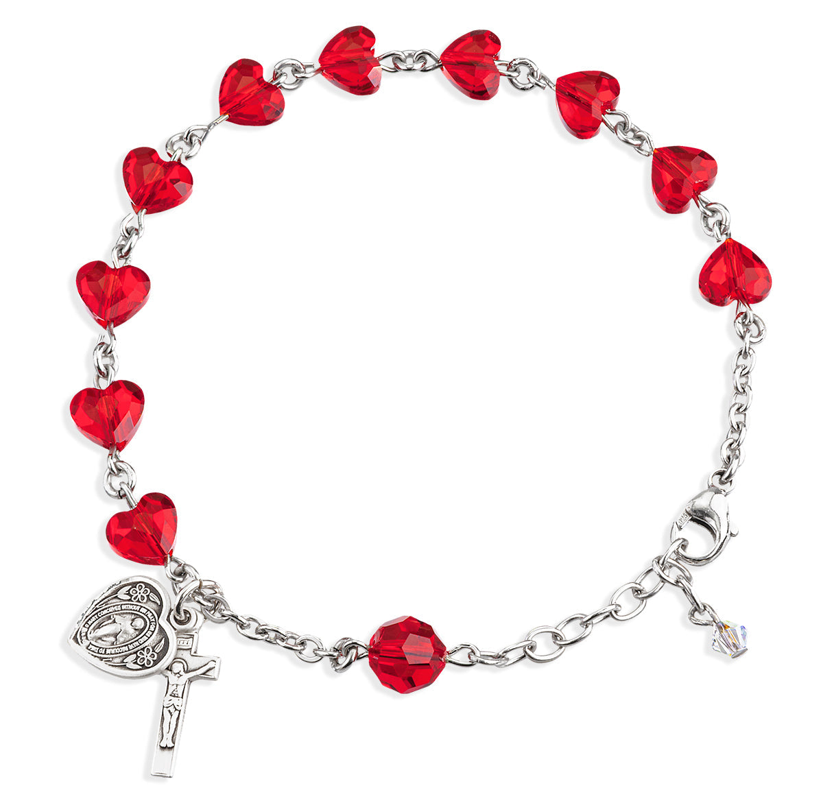 Rosary Bracelet Created with 8mm Red Finest Austrian Crystal Heart Shape Beads by HMH | Catholic Rosary