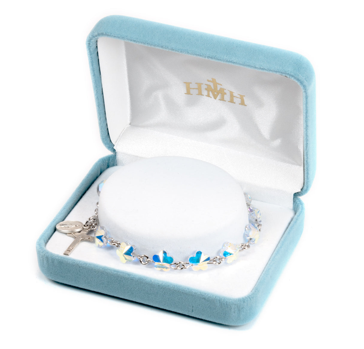 Rosary Bracelet Created with 8mm Aurora Borealis Finest Austrian Crystal Flower Shape Beads by HMH | Catholic Rosary
