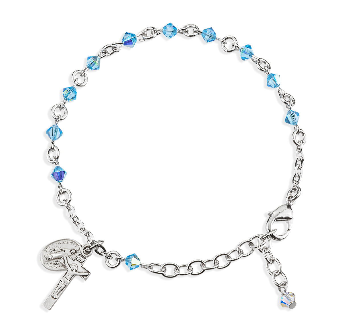 Rosary Bracelet Created with 4mm Aqua Finest Austrian Crystal Rondelle Beads by HMH | Catholic Rosary