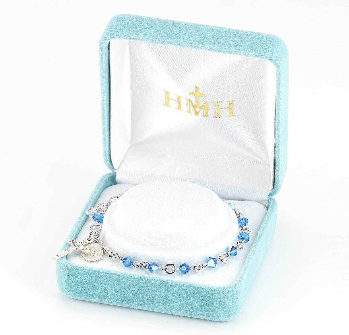 Rosary Bracelet Created with 4mm Sapphire Finest Austrian Crystal Rondelle Beads by HMH | Catholic Rosary