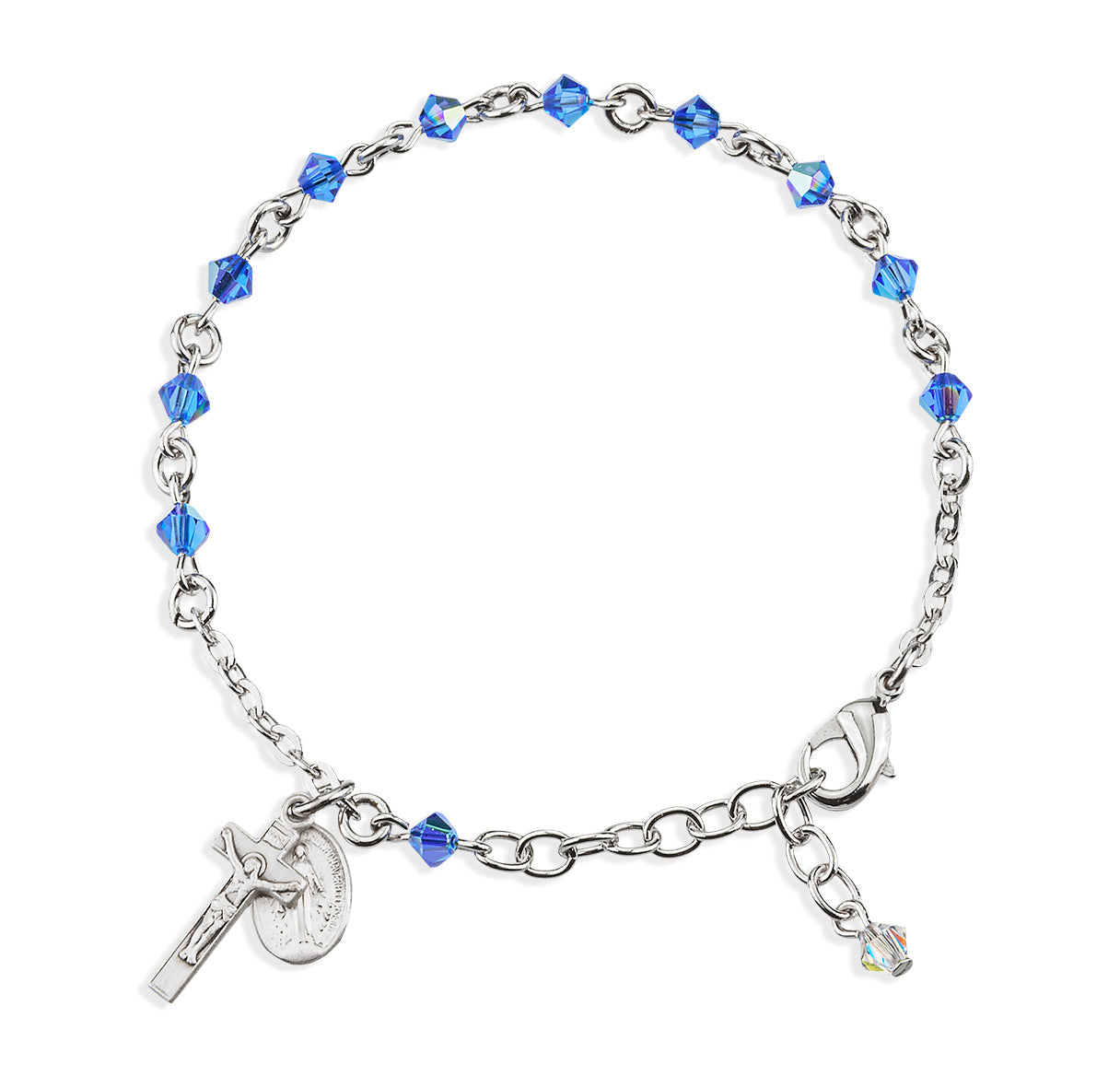 Rosary Bracelet Created with 4mm Sapphire Finest Austrian Crystal Rondelle Beads by HMH | Catholic Rosary