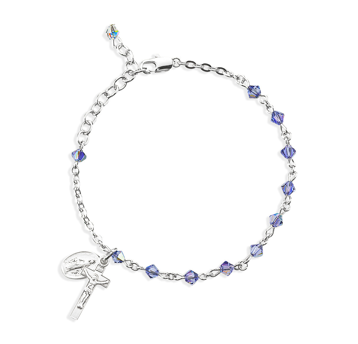 Rosary Bracelet Created with 4mm Tanzanite Finest Austrian Crystal Rondelle Beads by HMH | Catholic Rosary