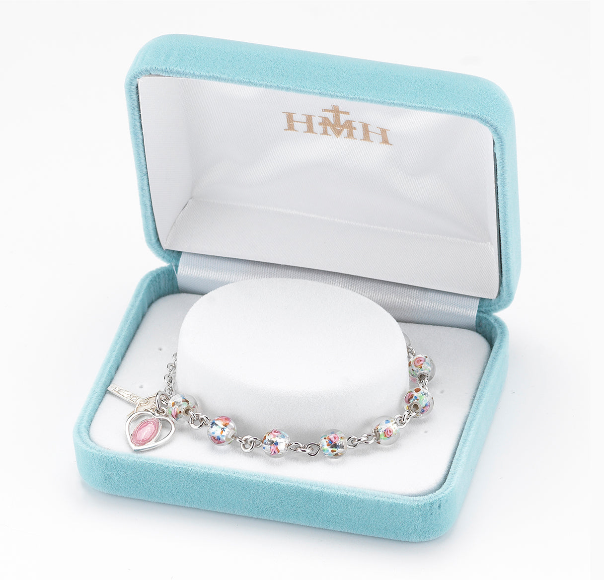 Rose Embedded Murano Glass Rosary Bracelet | Catholic Rosary