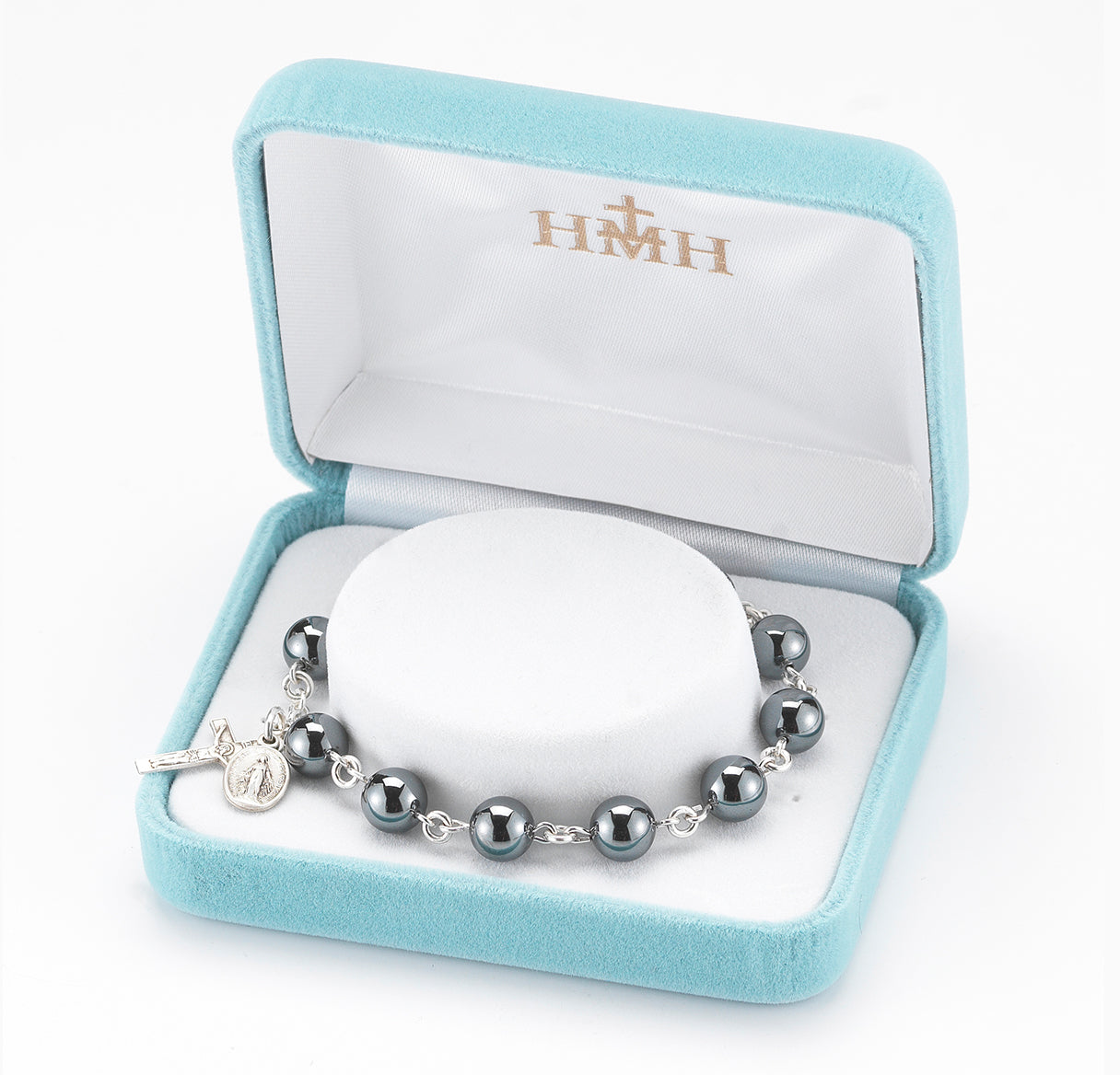 Genuine Hematite Round Rosary Bracelet | Catholic Rosary
