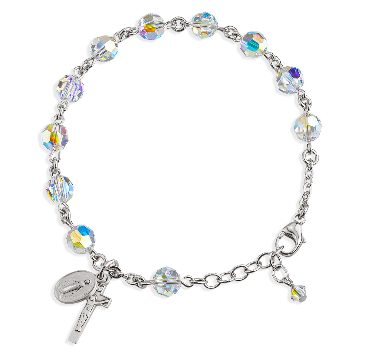 Rosary Bracelet Created with 7mm Aurora Borealis Finest Austrian Crystal Round Beads by HMH | Catholic Rosary