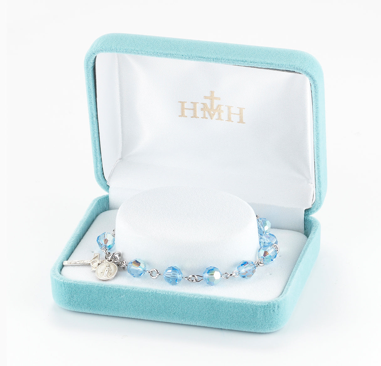 Rosary Bracelet Created with 7mm Light Sapphire Finest Austrian Crystal Round Beads by HMH | Catholic Rosary