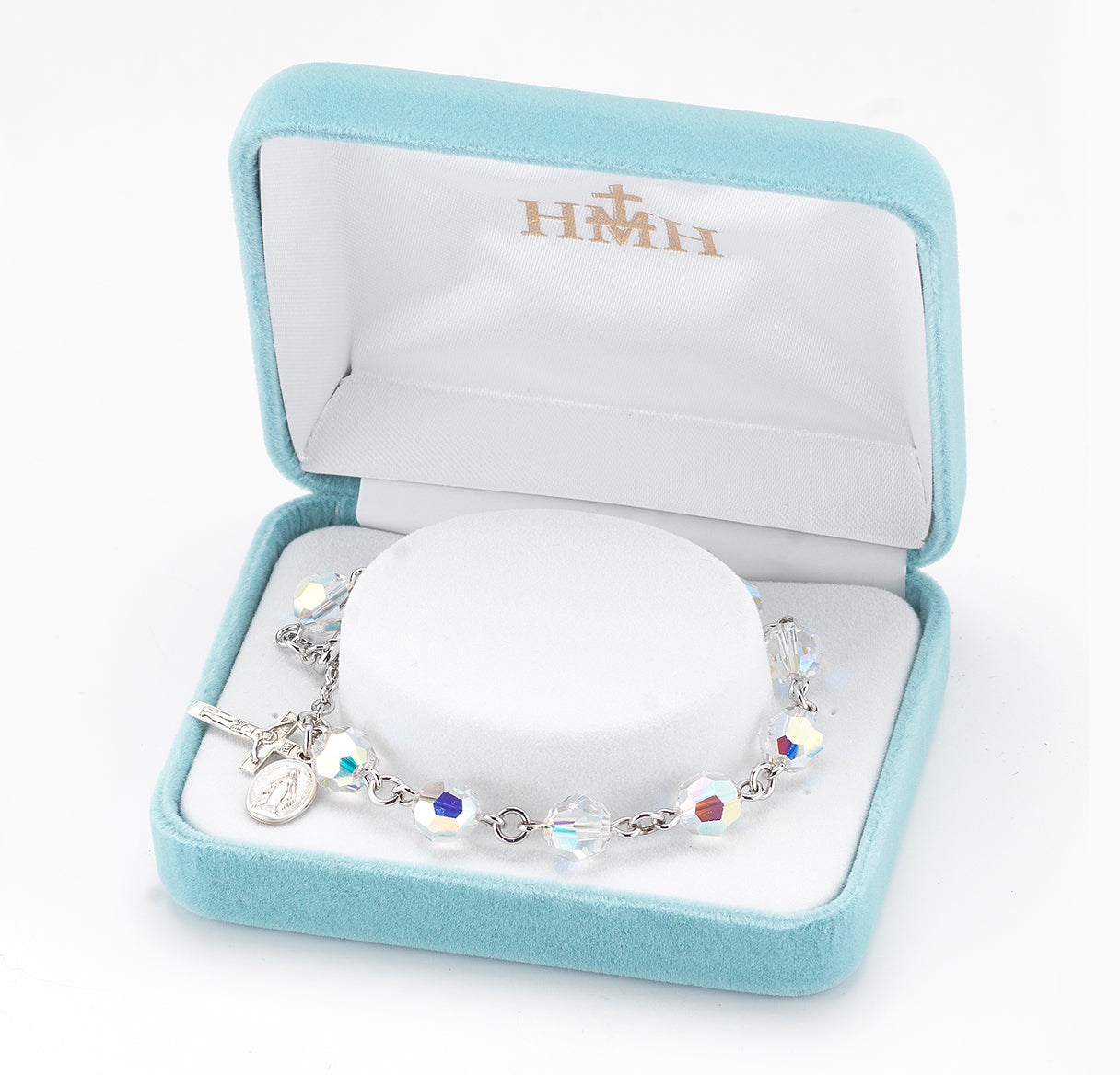 Rosary Bracelet Created with 8mm Aurora Borealis Finest Austrian Crystal Round Beads by HMH | Catholic Rosary