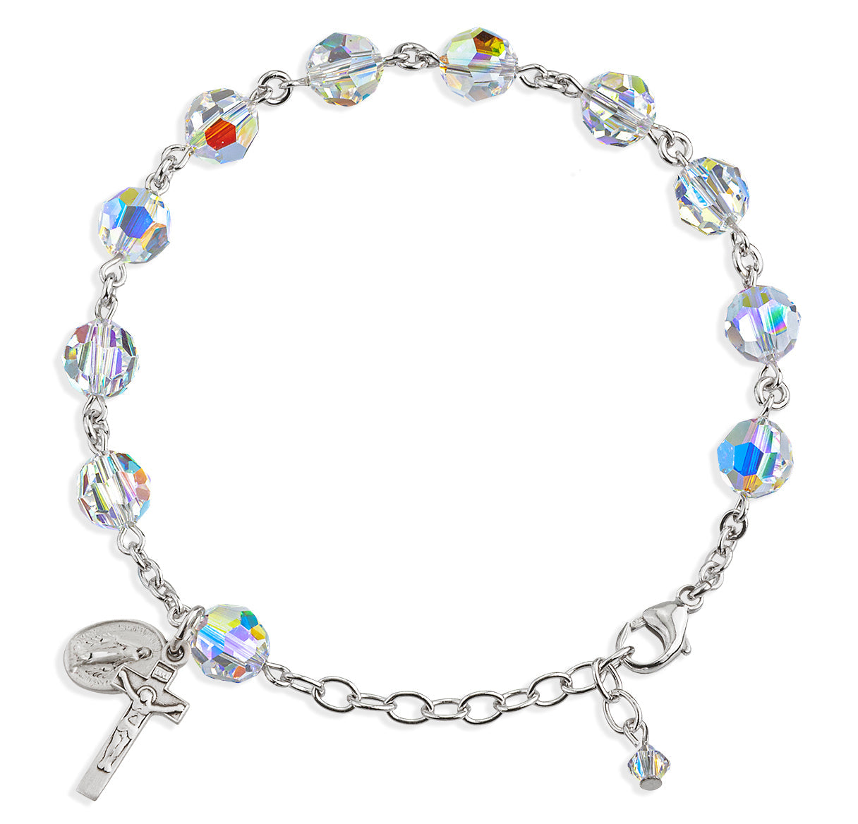 Rosary Bracelet Created with 8mm Aurora Borealis Finest Austrian Crystal Round Beads by HMH | Catholic Rosary