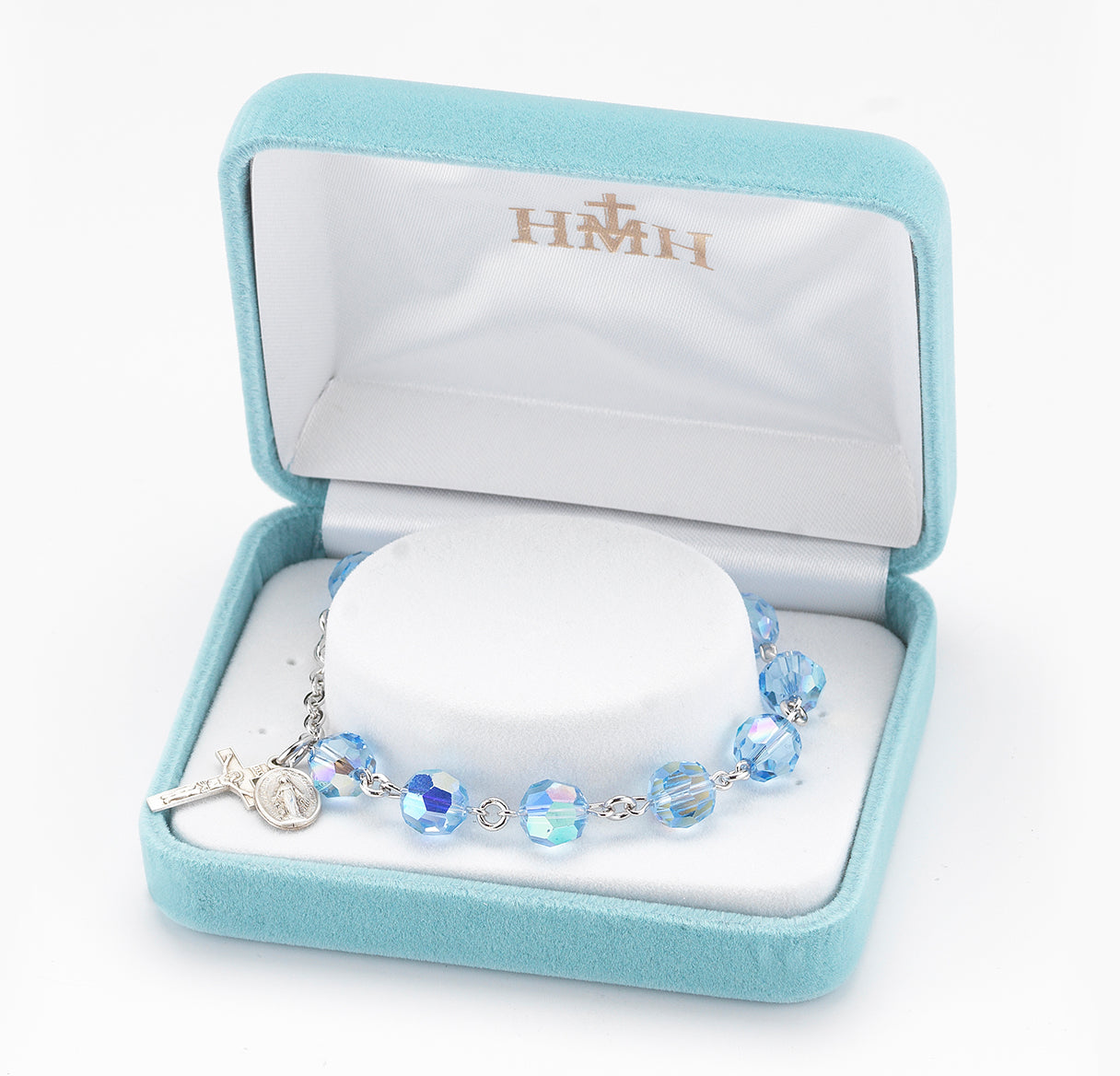 Rosary Bracelet Created with 8mm Light Sapphire Finest Austrian Crystal Round Beads by HMH | Catholic Rosary