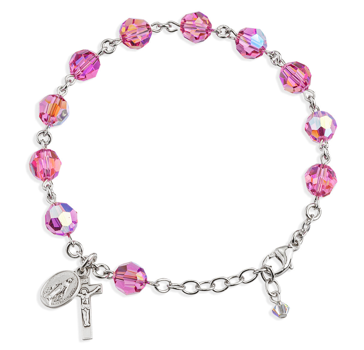 Rosary Bracelet Created with 8mm Pink Finest Austrian Crystal Round Beads by HMH | Catholic Rosary