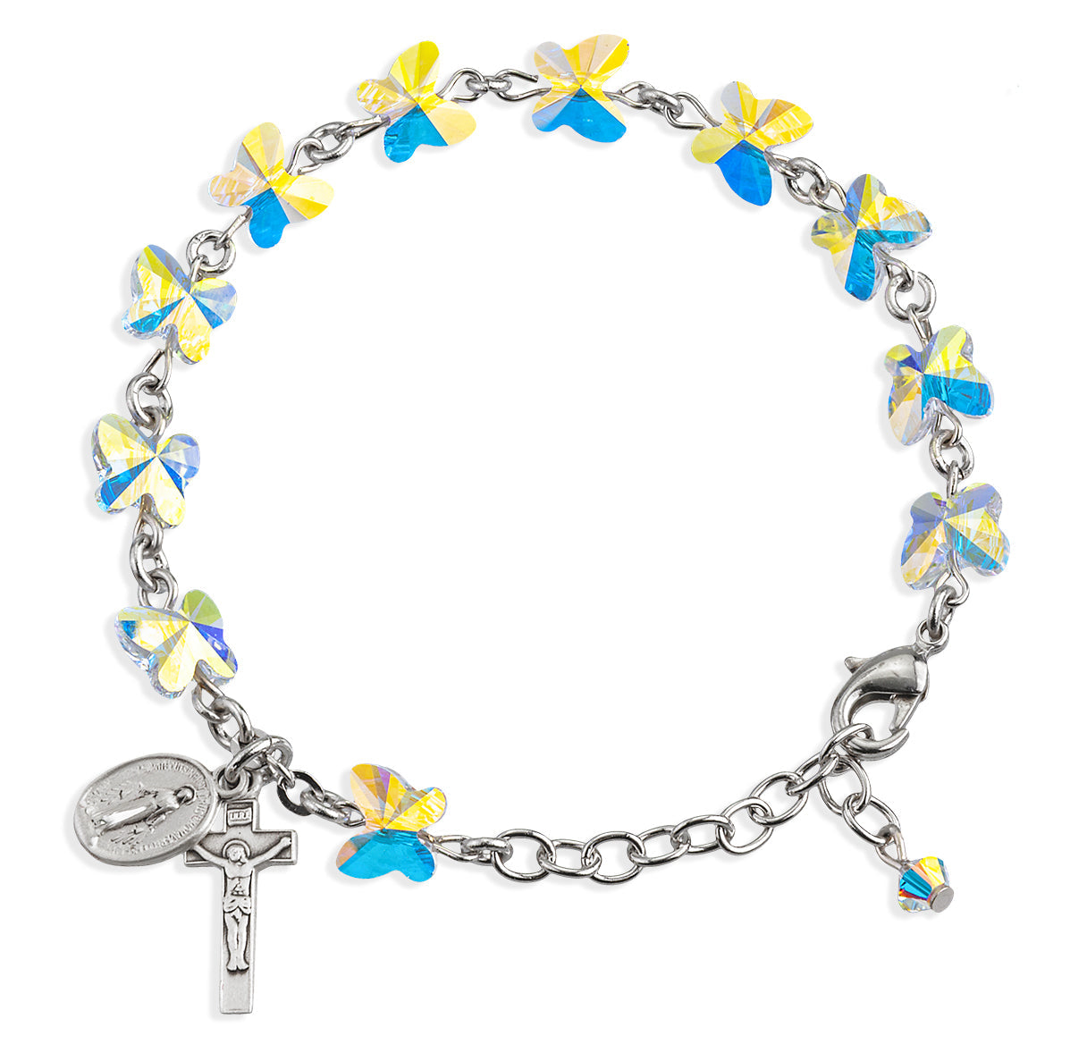 Rosary Bracelet Created with 8mm Aurora Borealis Finest Austrian Crystal Butterfly Beads by HMH | Catholic Rosary
