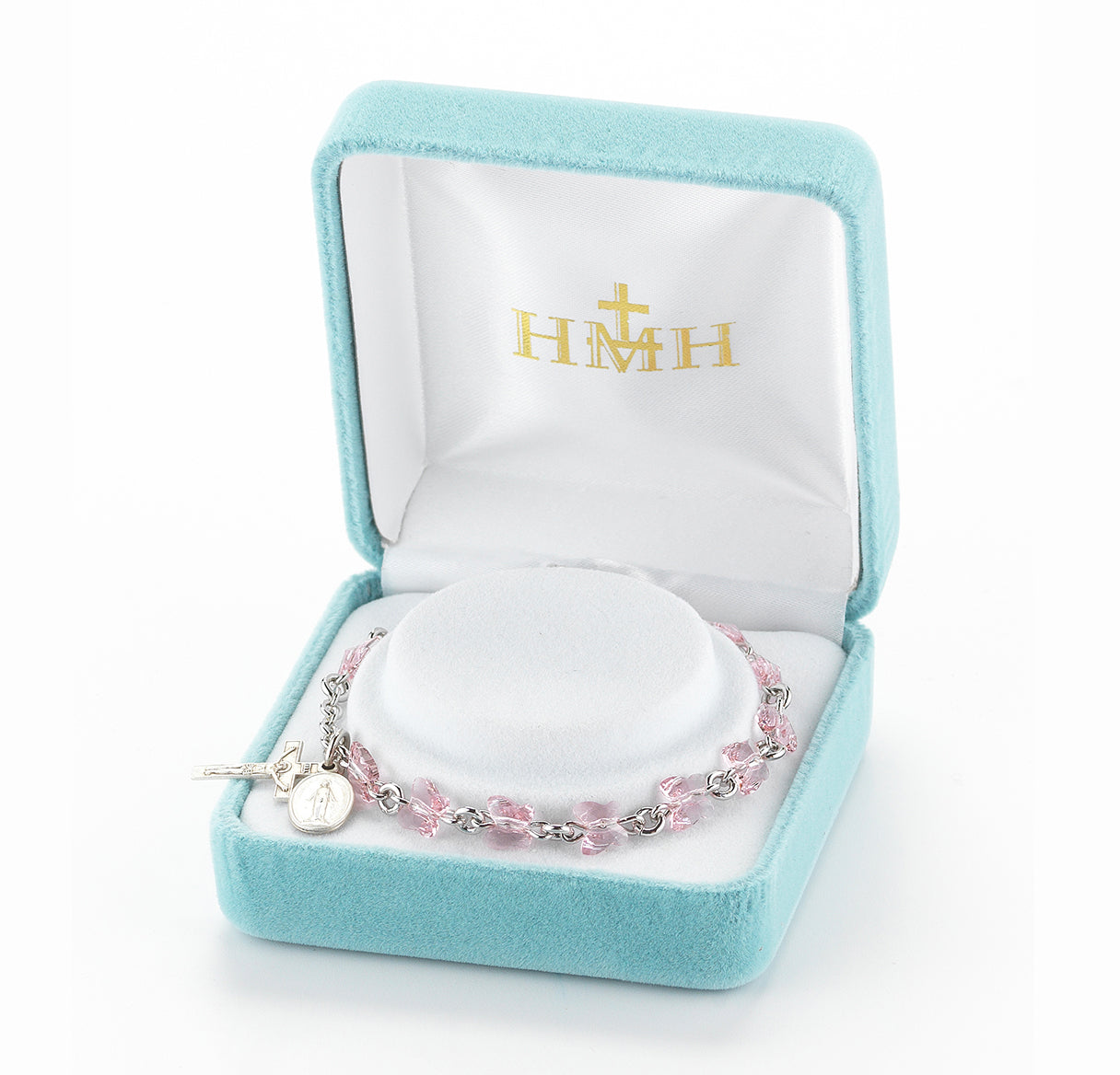 Rosary Bracelet Created with 6mm Light Rose Finest Austrian Crystal Butterfly Beads by HMH | Catholic Rosary