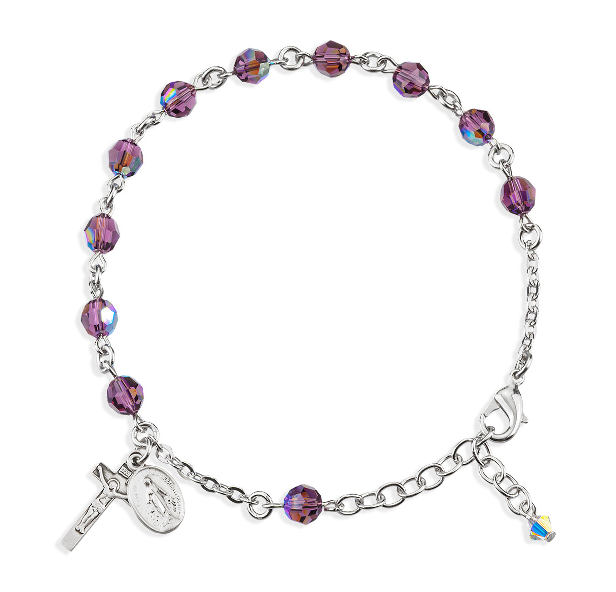 Rosary Bracelet Created with 6mm Amethyst Finest Austrian Crystal Round Beads by HMH | Catholic Rosary