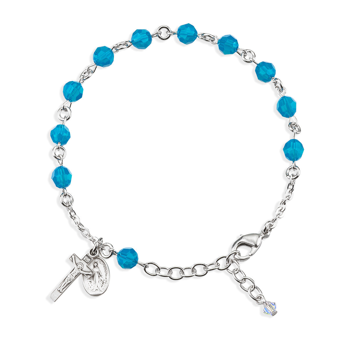 Rosary Bracelet Created with 6mm Caribbean Blue Finest Austrian Crystal Round Beads by HMH | Catholic Rosary