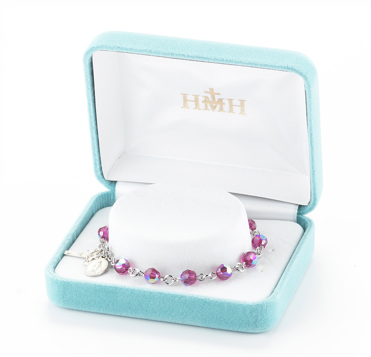 Rosary Bracelet Created with 6mm Fuchsia Finest Austrian Crystal Round Beads by HMH | Catholic Rosary