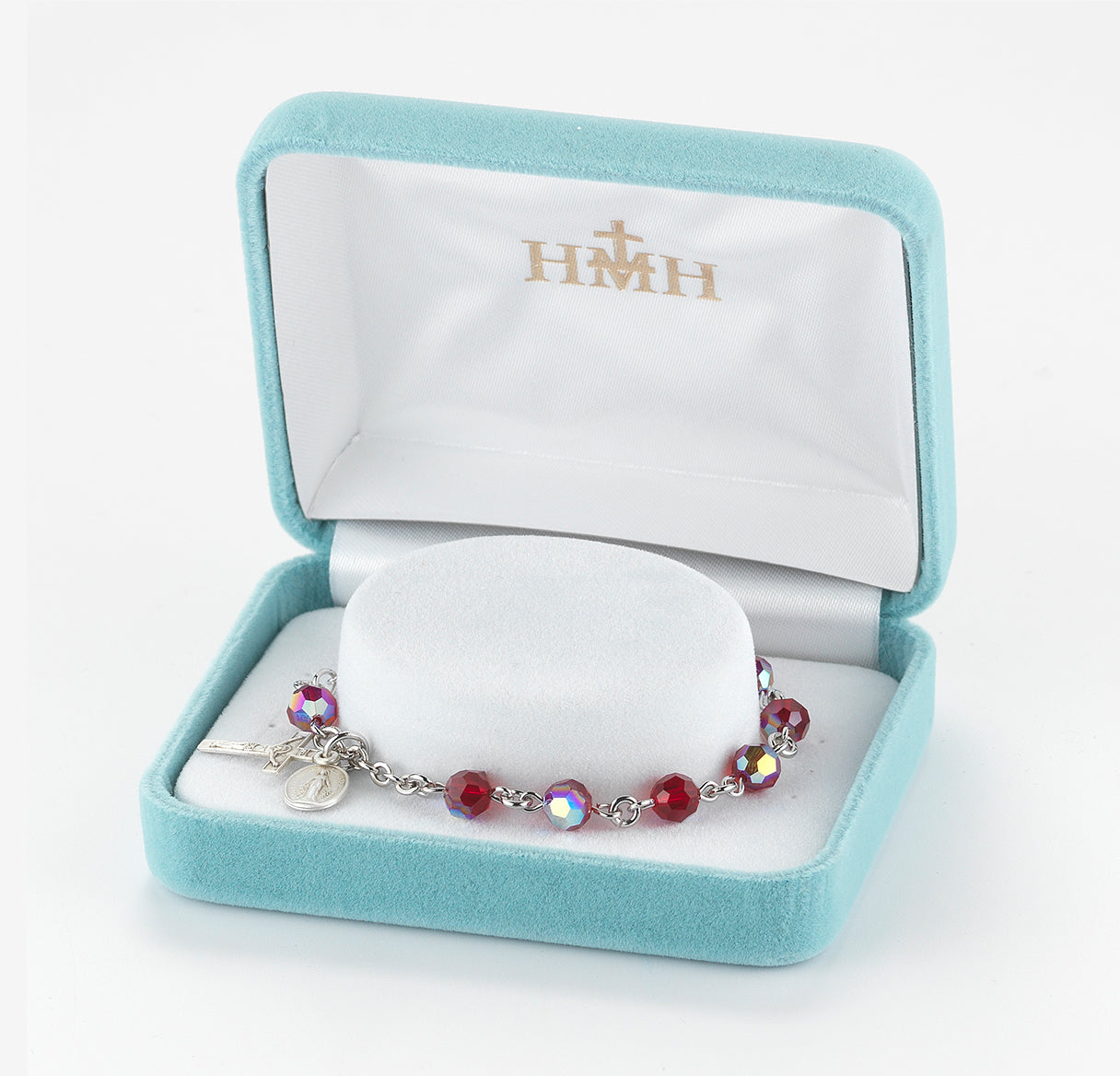 Rosary Bracelet Created with 6mm Ruby Finest Austrian Crystal Round Beads by HMH | Catholic Rosary