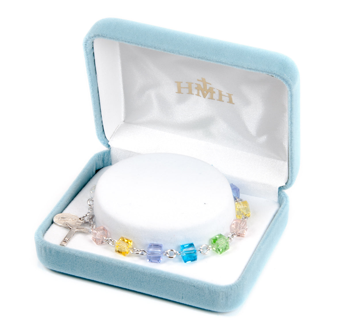 Crystal Cube Multi-Color Bead Rosary Bracelet | Catholic Rosary