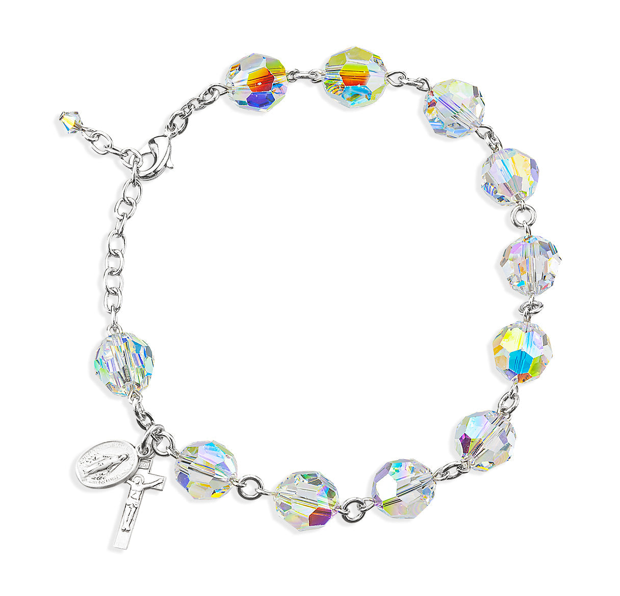Rosary Bracelet Created with 10mm Aurora Borealis Finest Austrian Crystal Round Faceted Beads by HMH | Catholic Rosary