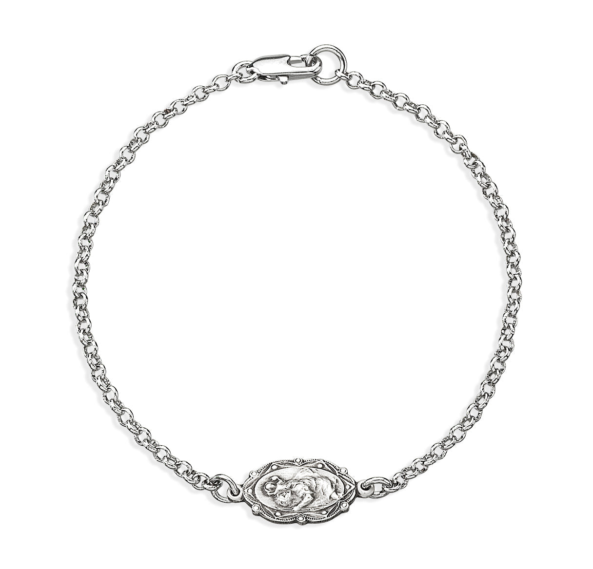 Sterling Silver Saint Christopher Medal on Platinum Plated Rolo Chain Bracelet 7 1/2" Necklace | .925 Silver