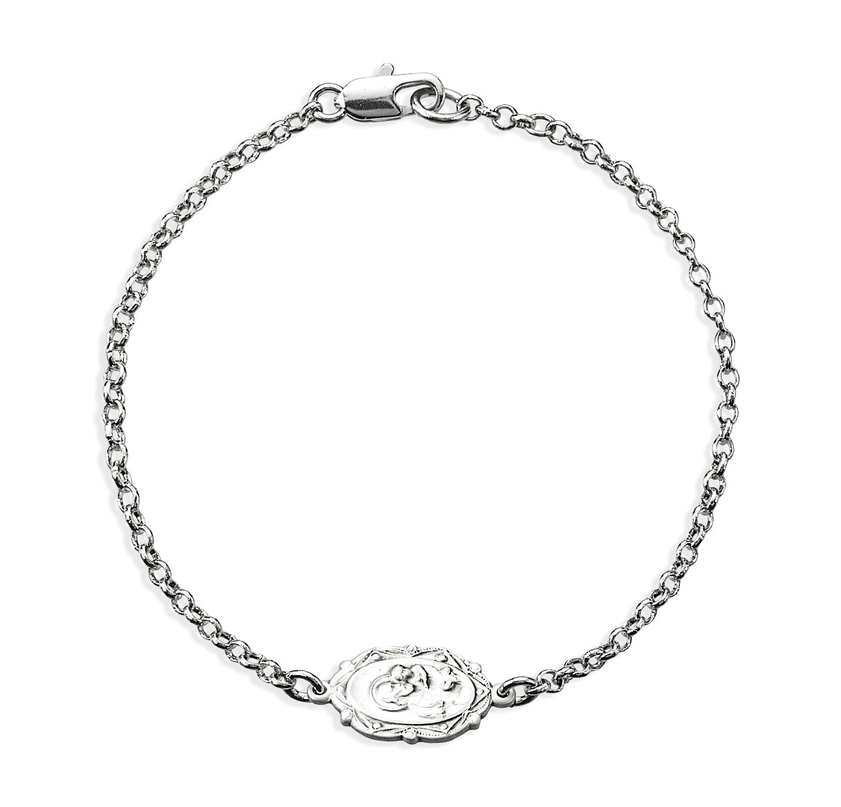 Sterling Silver St. Joseph Medal on Platinum Plated Rolo Chain Bracelet 7 1/2" Necklace | .925 Silver