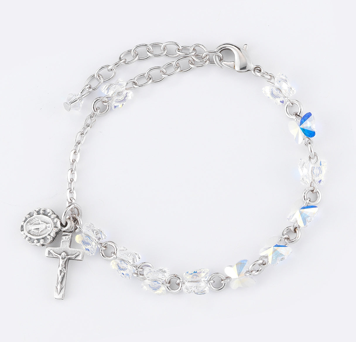 Crystal Rosary Bracelet Created with 6mm Aurora Finest Crystal Butterfly Beads by HMH | Catholic Rosary