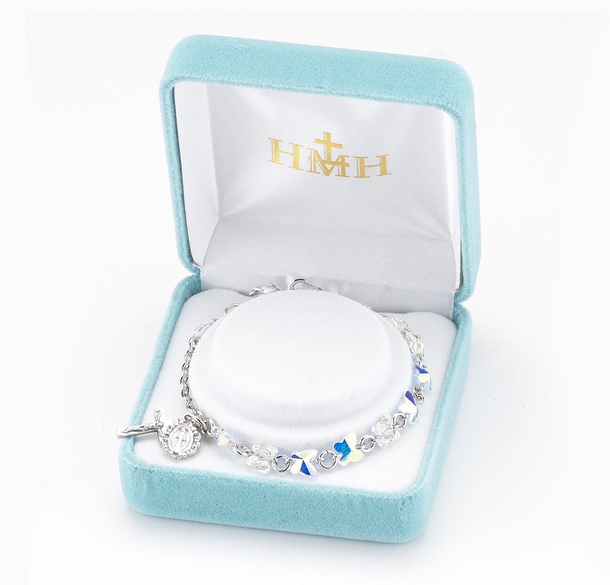 Crystal Rosary Bracelet Created with 6mm Aurora Finest Crystal Butterfly Beads by HMH | Catholic Rosary