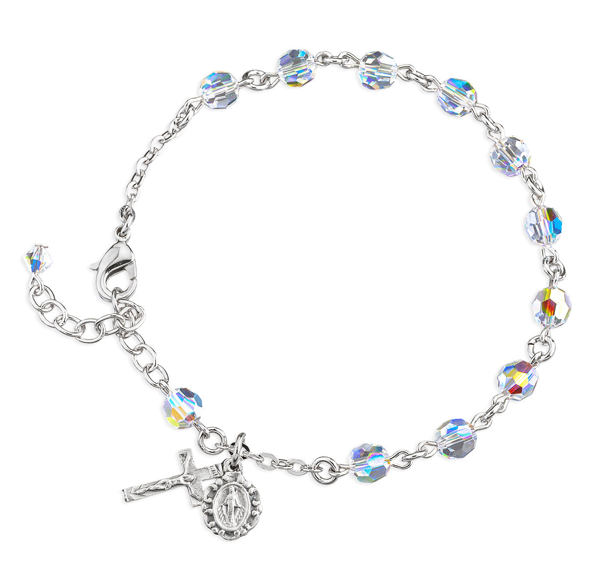 Round Crystal Rosary Bracelet Created with 6mm finest Austrian Aurora Crystal Beads by HMH | Catholic Rosary